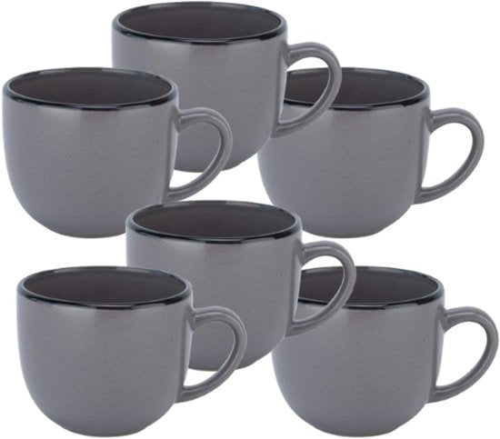 Speckle Grey Koffiemok - Koffiemok - Theekopje - Set van 6 - Stijlvol & Duurzaam - Compact Design - Aardewerk - 240ml - Grijs