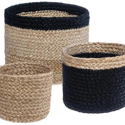 ATMOSPHERA Set van 3 beige en zwarte jute opbergmanden