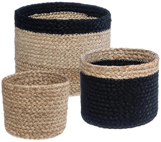 ATMOSPHERA 3er-Set Aufbewahrungskörbe aus Jute in Beige und Schwarz