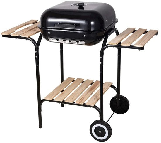 KINGHOFF Houtskoolbarbecue KH-2034 - BBQ met Deksel, Zijtafels en Wielen - 43 x 39,6 cm