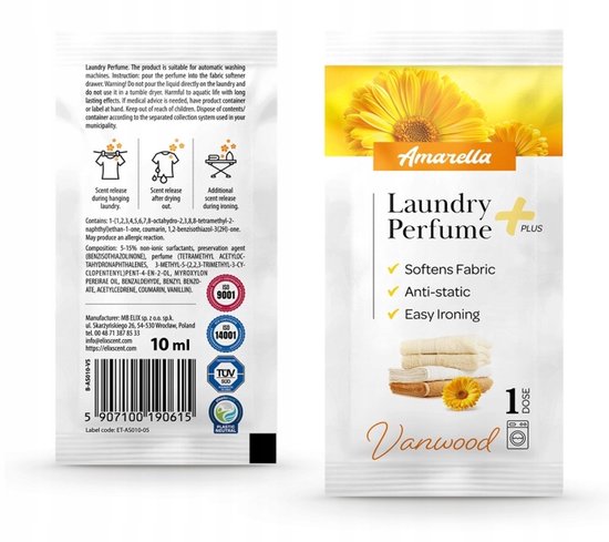 Elix Amarella+ wasparfum Vanwood - set van 2 sachets van 10 ml
