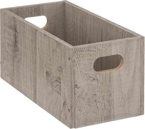 5five Opbergmand/kastmand van hout - Set van 2x stuks - grijs - 7 Liter - 31 x 15 x 15 cm - Opbergboxen - Vakkenkast manden