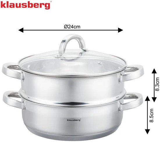 Klausberg stoompan rvs 3-delig, Ø 24 cm – stoominzet en glazen deksel, 3,5 l – foto 3