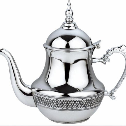 Hakal - Marokkaanse Theepot & Drinkglazen Set - 1.8L - RVS Theepot - 6 Drinkglazen met Handvat 125ml - Transparant & Zilver