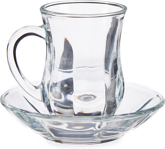 Vivalto Theeglas met Schotel en Oor - 125ml - Set van 4 - Turkse Theeglazen