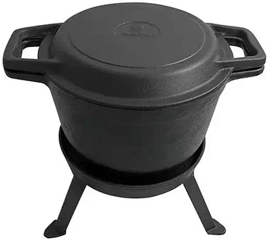 Kinghoff KH1732 - Gietijzeren Camping Kookset 3-in-1 (5L) - Grillpan, Deksel & Pan - Kookstel - Kamperen - Cookingset