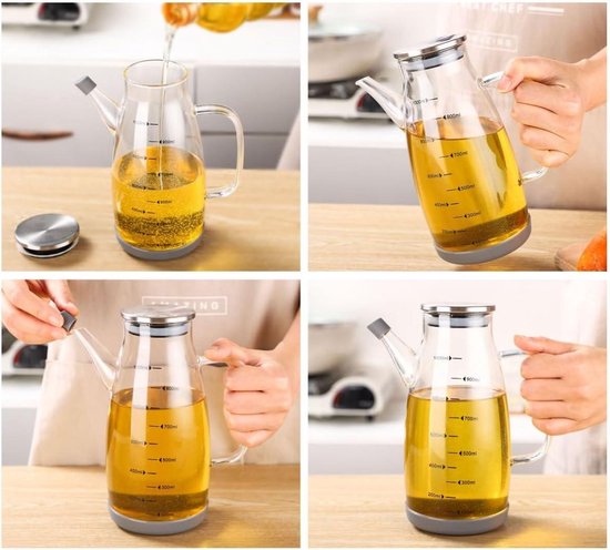 Glazen olie- en azijnfles 600 ml – borosilicaatglas met siliconen dop – foto 4