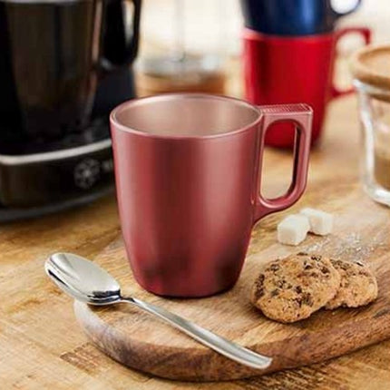 Mok - Moderne Koffiemokken - Glazen Mok - Set van 6 - Luxe Drinkglazen Voor Koffie & Thee - 250ml - 10.4 x 10.4 x 9.2 cm - Rood