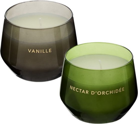 Duftkerze - Glowy Duftkerze im Glasgefäß - Vanille & Orchidee - Scented Candle - 2er-Set - Luxuriöse Wohndekoration - 300 g - Ø10 x 7,8 cm - Schwarz & Grün
