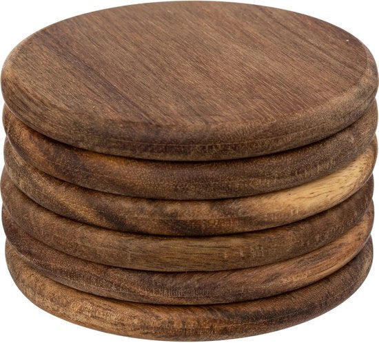 Secret de Gourmet houten onderzetters – set van 6, acaciahout, Ø 10 cm