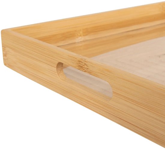 5Five Design dienblad van bamboe hout - 46 x 30 cm - lichtbruin - Hoge opstaande rand - voor glazen en kopjes