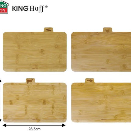 Kinghoff - 4 Delige Snijplank - Snijplanken met Standaard - Keuken Snijplankenset - Vlees, Vis, Gevogelte & Groenten - Bamboe - 28.5 x 20 cm