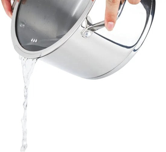 Vcasa rvs kookpan 24 cm, 5,8 liter, met glazen afgietdeksel en maataanduiding