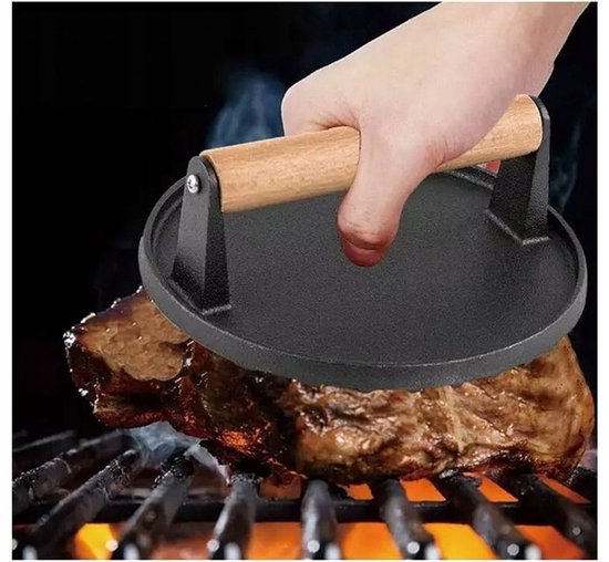 Kinghoff KH-1759 gietijzeren hamburgerpers – houten handvat, Ø 18 cm – foto 6