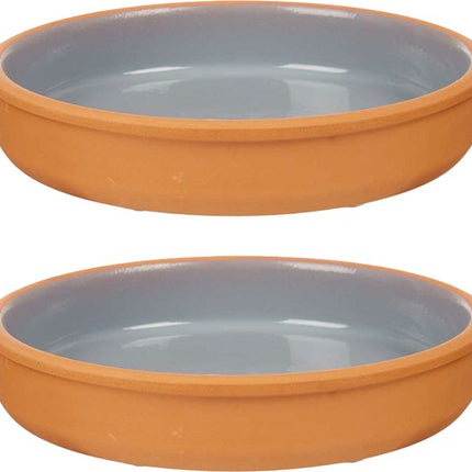 La Dehesa Tapas serveerschaal - 2x stuks - terracotta - grijs - D23 x H4 cm - hapjes serveren - ovenschaal - rond