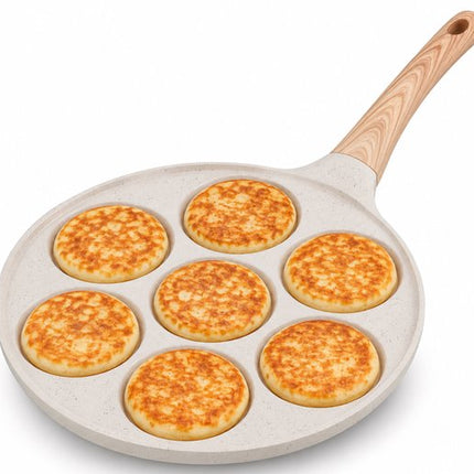 Hakal Pannenkoekenpan 7 Vaks – Ø26 cm – Pancake Pan met Anti-aanbaklaag – Voor Mini Pannenkoeken, Eieren & Snacks – Crème/Wit