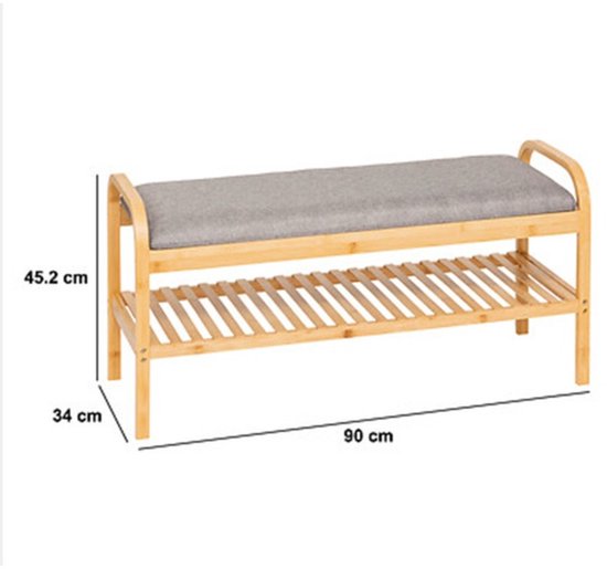 5Five Schoenenrek Bankje - 2-laags - bamboe / kunststof - 90 x 34 x 45 cm - voor 4 paar schoenen