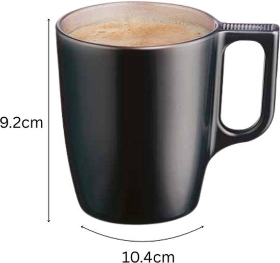 Moderne koffiemokken van glas – set van 6 zwarte mokken, 250 ml – foto 3
