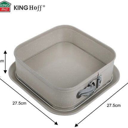 Bakvormen Set - Cakepan - 3-Delig Bakvormen Set - 26 x 11.5 x 7.5 cm Rechthoekige Baktray + Ø12cm Ronde Cakepan + 27.5cm Vierkante Bakvorm - Carbon Staal - Marmeren Anti-aanbaklaag - Beige-Grijs