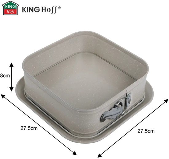 Backformen-Set - Kuchenform - 3-teiliges Backformen-Set - 26 x 11,5 x 7,5 cm rechteckige Backform + Ø 12 cm runde Kuchenform + 27,5 cm quadratische Backform - Karbonstahl - marmorierte Antihaftbeschichtung - Beigegrau