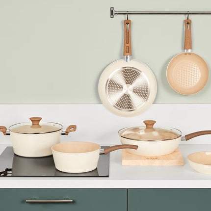 5Five Koekenpan Harmony - Alle warmtebronnen - Beige - Dia 28 cm - handvat bakeliet - aluminium