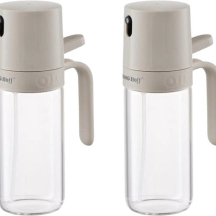 Spuitfles - Oil & Vinegar Sprayer - Set van 2 - Glas Fles met Ergonomische Spuit - Anti-aanbak - Recyclebaar - 250 ml - Beige & Transparant