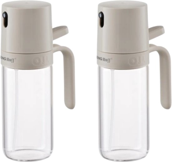 Spuitfles - Oil & Vinegar Sprayer - Set van 2 - Glas Fles met Ergonomische Spuit - Anti-aanbak - Recyclebaar - 250 ml - Beige & Transparant
