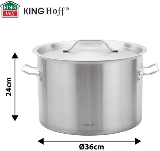 Kinghoff grote kookpan 24 liter – RVS soeppan met deksel, Ø 36 cm, inductie – foto 2