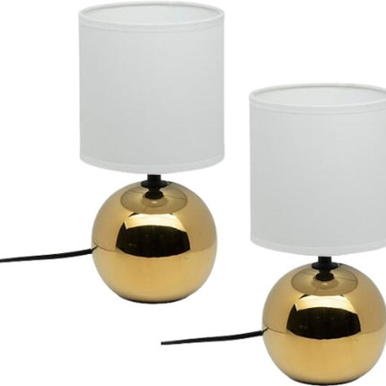 Timéo Bol Tafellamp - Keramische Lamp - Set van 2 - Moderne Tafellamp met Kabel - Sfeerverlichting voor Woonkamer - Slaapkamer - Bureau - 25cm in Hoogte - Goud