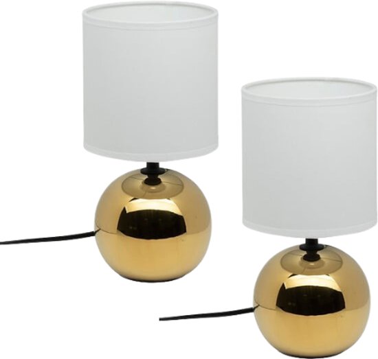 Timéo Bol Tischleuchte - Keramiklampe - 2er-Set - Moderne Tischleuchte mit Kabel - Stimmungsbeleuchtung für Wohnzimmer - Schlafzimmer - Büro - 25 cm Höhe - Gold