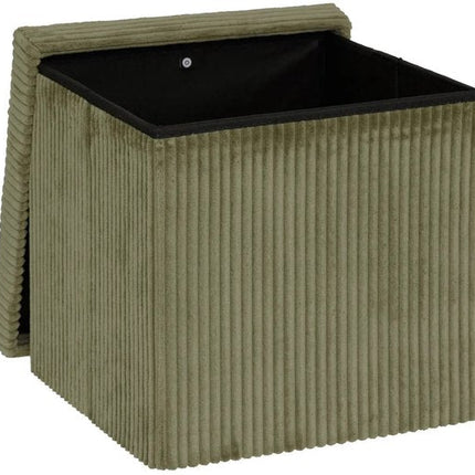 Atmosphera Hocker / Poef Essestial Ribcord - opvouwbaar - groen - MDF/polyester - 38 cm - met opbergruimte - extra zitplaatsen