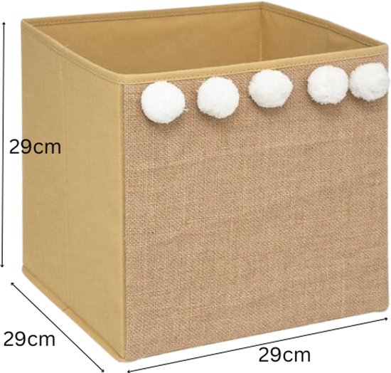 Aufbewahrungsbox - Pompom Aufbewahrungsbox - 2er-Set - Faltbare Aufbewahrungsbox - Jute-Optik - Quadratisch - Pappe / PP - 29 x 29 cm - Karamellbraun