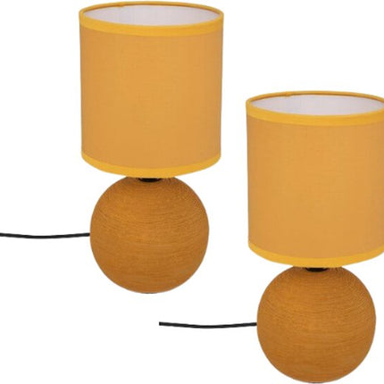 Timéo Bol Tafellamp - Keramische Lamp - Set van 2 - Moderne Tafellamp met Kabel - Sfeerverlichting voor Woonkamer - Slaapkamer - Bureau - 25cm in Hoogte - Geel