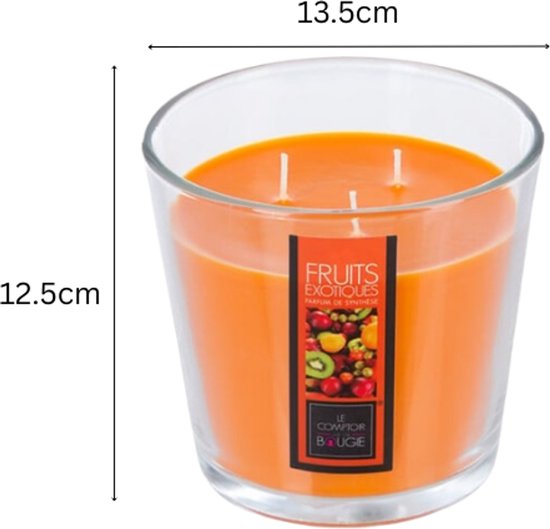 Nina Geurkaarsenset - Geurkaars - Parfumkaars - Grote Geurkaars in Glazen Pot - Exotic Fruits - Roos - Citronella - Scented Candle - 500g - 13.5 x 12.5 cm - Transparant