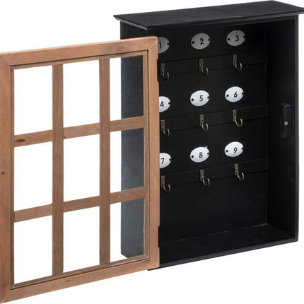 Atmosphera Sleutelkastje Classic Cabinet - mdf/glas - zwart/bruin - 30 x 40 cm - Voor 9 sleutels - staand of muur bevestiging