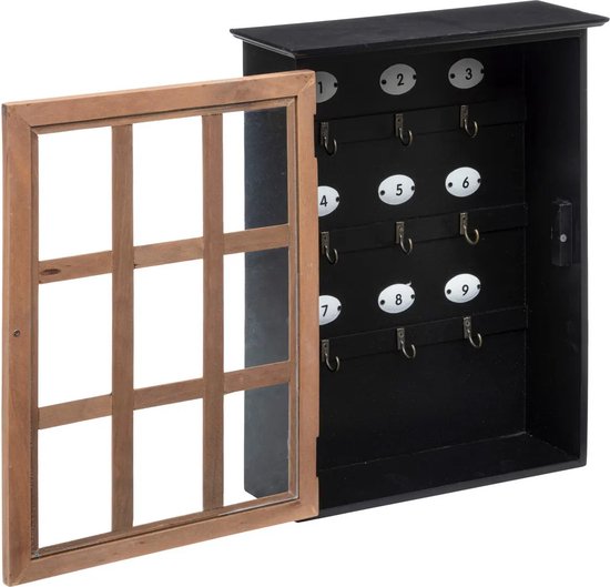 Atmosphera Sleutelkastje Classic Cabinet - mdf/glas - zwart/bruin - 30 x 40 cm - Voor 9 sleutels - staand of muur bevestiging