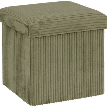 Atmosphera Hocker / Poef Essestial Ribcord - opvouwbaar - groen - MDF/polyester - 38 cm - met opbergruimte - extra zitplaatsen