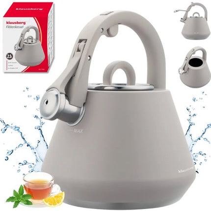 Klausberg 7949 - Fluitketel met fluit - 2.5 liter - RVS - Grijs