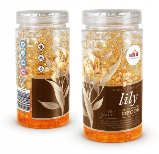 Elix - Jelly Pearls Geurparels - Luchtverfrisser - Gel Air Freshener - voor Interieur & Auto - Geurkorrels met Essentiële Oliën - Langdurige - 400ml - Lily