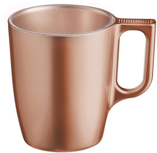 Luminarc Koffiemokken Monaco - 6x stuks - Hard Glas - caramel bruin - 250 ml - 9 cm - Flashy metallic finish