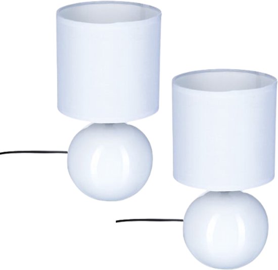 Timéo Bol Tischleuchte - Keramiklampe - 2er-Set - Moderne Tischlampe mit Kabel - Stimmungsbeleuchtung für Wohnzimmer - Schlafzimmer - Schreibtisch - 25 cm Höhe - Weiß