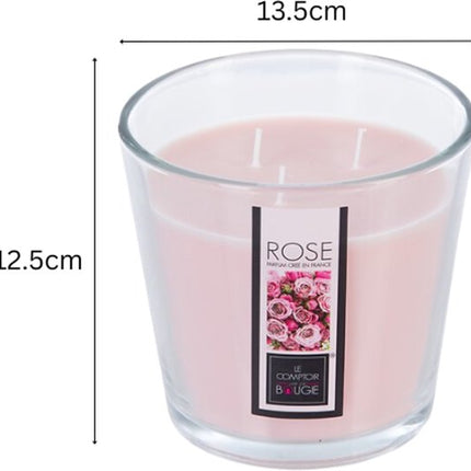 Nina Geurkaarsenset - Geurkaars - Parfumkaars - Grote Geurkaars in Glazen Pot - Exotic Fruits - Roos - Citronella - Scented Candle - 500g - 13.5 x 12.5 cm - Transparant
