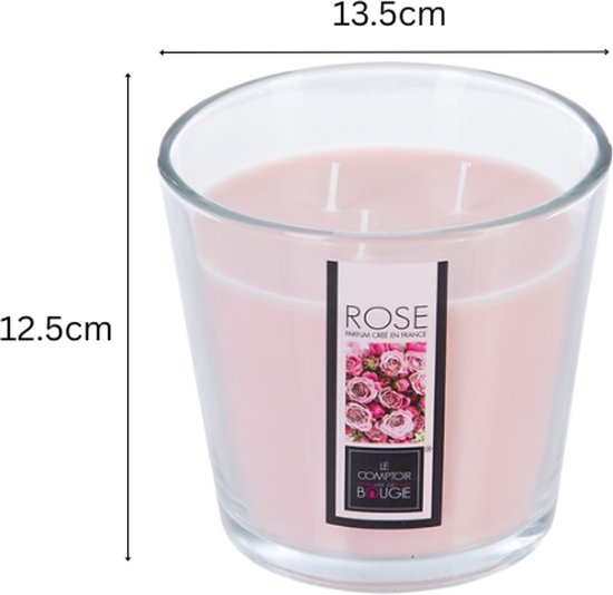 Nina Duftkerzens et - Duftkerze - Parfümkerze - Große Duftkerze im Glas - Exotic Fruits - Rose - Citronella - Scented Candle - 500 g - 13,5 x 12,5 cm - Transparent