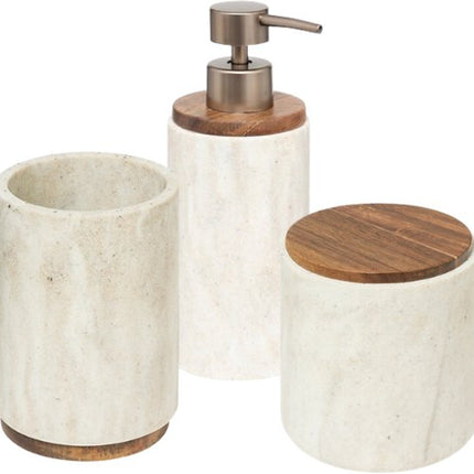 Côme Badkameraccessoiresset - Luxe Badkamer Set - Badkamer Accessoires Set - Zeepdispenser - Tandenborstelbeker - Wattenschijfjeshouder - Polyresin - Beige