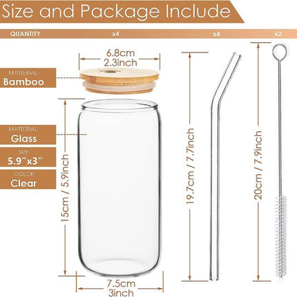 4 stuks drinkglazen met deksel en rietjes, Bubble Tea beker, ijskoffie, glazen, 500 ml, Bear Can cocktailglazen, ijskoffiebeker voor milkshakes, sappen, smoothies (halfverzegeld)