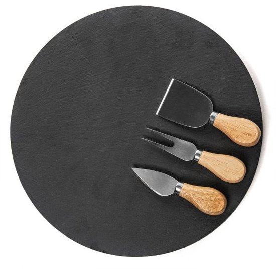 Homla - B2STONE Drehteller Servierbrett mit Messer - Schiefer Käsebrett - Drehbares Tapas-Brett - Luxuriöses Käse-Servierbrett - Snackbrett - Servierplatte mit Drehsystem - Ø30 cm - Schwarz