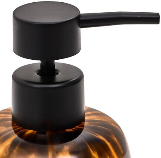 Badkameraccessoireset - Luxe Glazen Badkamer Set - Dotty 400ml Zeeppompje, 11cm Zeepbakje & 9cm Tandenborstelhouder - voor Toilet & Keuken - Bruin