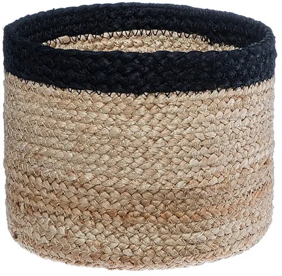 ATMOSPHERA Set van 3 beige en zwarte jute opbergmanden