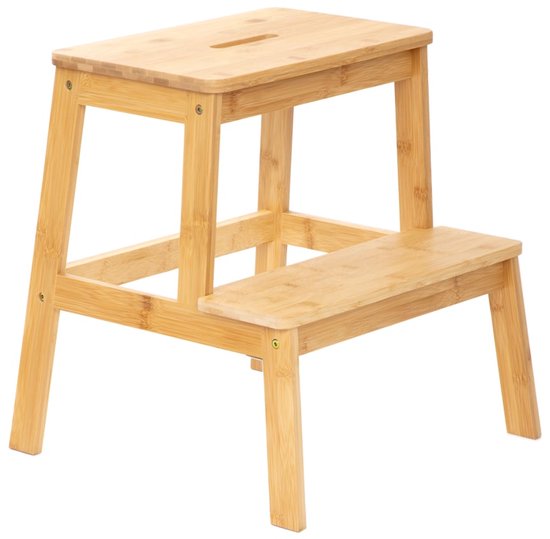 HOMLA - Stapelkruk met trede - Bamboe Natuurlijk - 42,7 x 40 x 49,6 cm