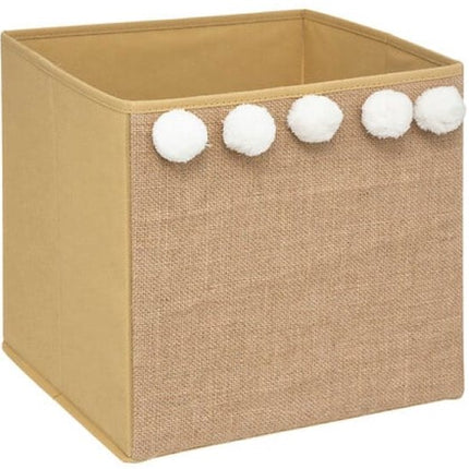 Opbergdoos - Pompom Opbergdoos - Set van 2 - Opvouwbare Opbergbox - Jute Look - Vierkant - Cardboard / PP - 29 x 29 cm - Karamel Bruin